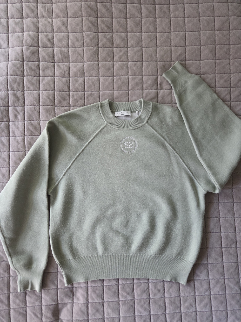 Sandro Sage Green Embroidered Crewneck Sweatshirt size 0 (XS)